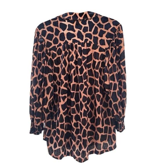 Umgee Women’s Brown Black Animal Print Velvet Burnout Button Front Blouse Large - Picture 6 of 12